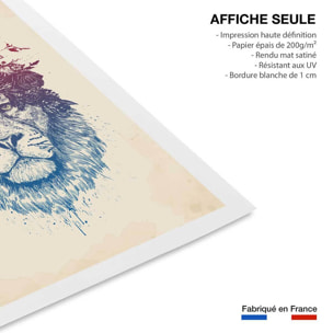 Affiche enfant lion aux fleurs  Affiche seule