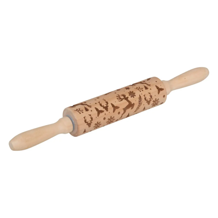 Rouleau à patisserie empreinte Noël L35,5cm en bois