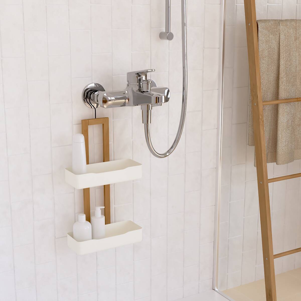 Etagère de douche Natureo 2 niveaux bois et blanc