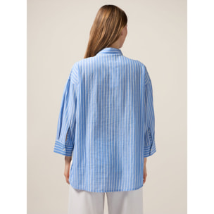 Oltre - Camicia over a righe con pizzo - Azzurro