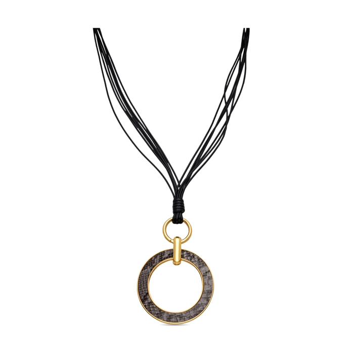 Collar de Cuero Negro acabado en oro amarillo de 18K