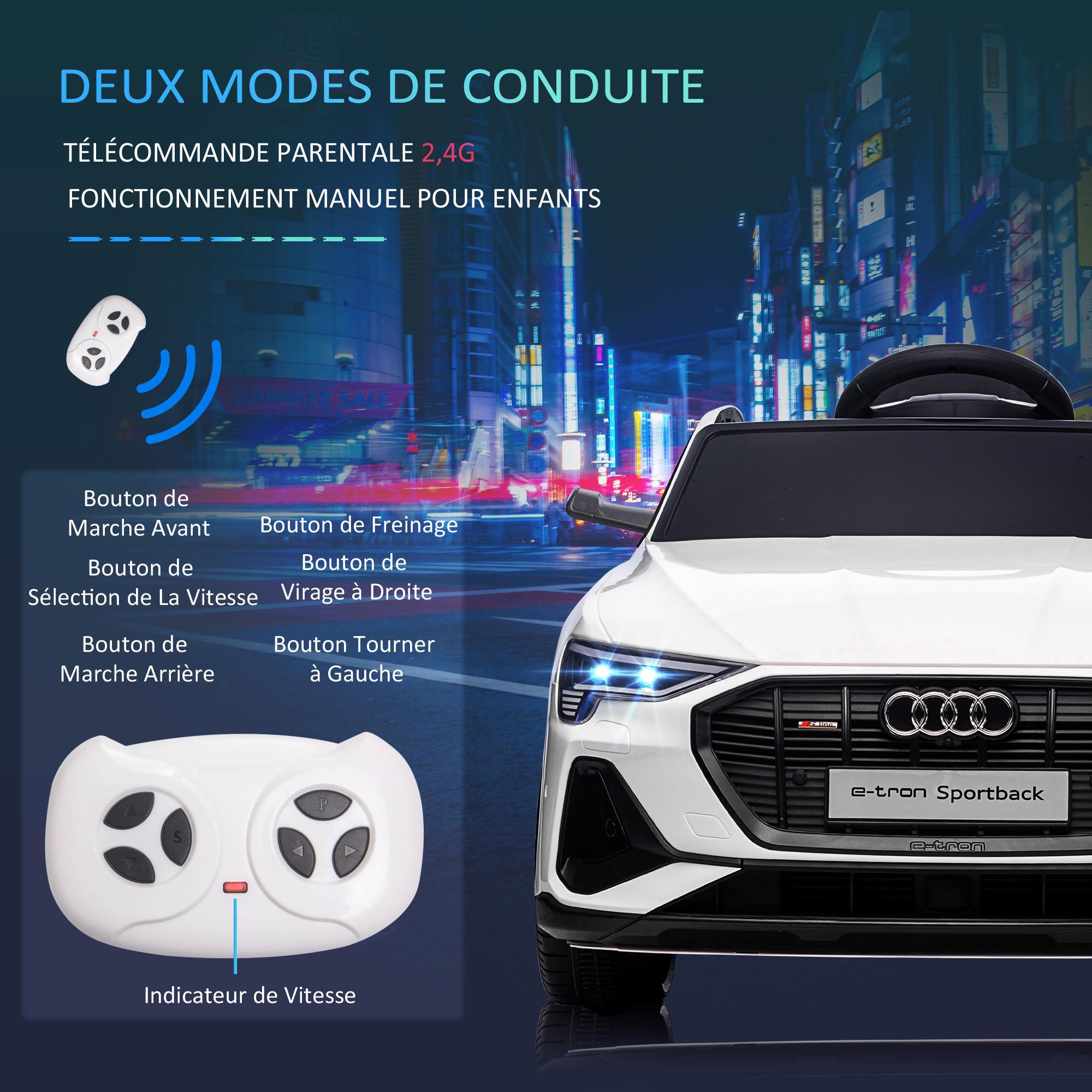 Voiture véhicule électrique enfant e-tron Sportback S line 12 V - V. max. 8 Km/h - effets sonores, lumineux - télécommande, port USB, MP3 - blanc