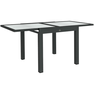 Table extensible de jardin grande taille dim. dépliées 160L x 80l x 75H cm alu métal époxy anthracite plateau verre trempé transparent