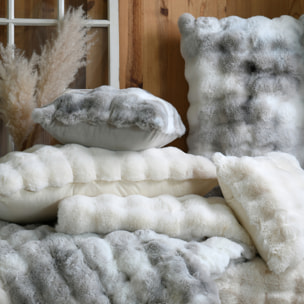 Coussin déhoussable imitation fourrure - Gris clair