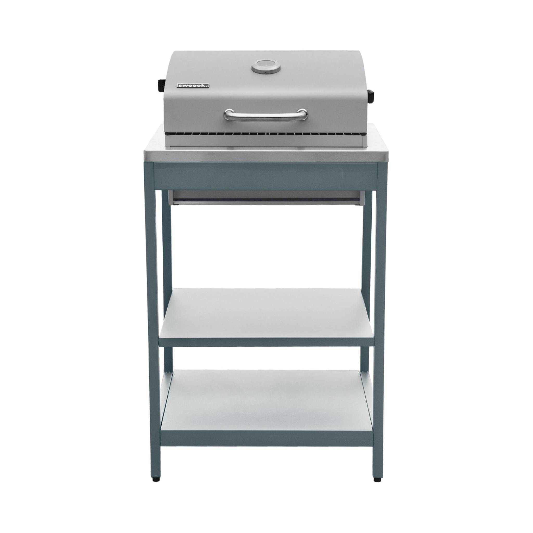 Cuisine extérieure 3 modules acier inoxydable avec barbecue charbon bleu gris Naxos