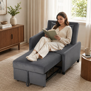 Sofá Cama 1 Plaza Convertible 4 en 1, Sillón Cama Plegable, Tapizado en Terciopelo, Respaldo Ajustable, Almohada con Funda Lavable, para Salón, 72,5x89,5x83 cm, Gris Oscuro