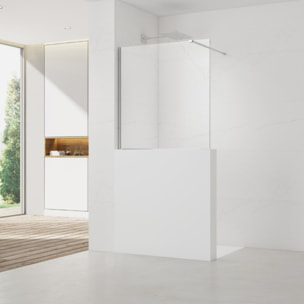 Pare-muret 110x100cm Paroi en verre Crystal Glass® 8 mm anticalcaire, avec bras et profilés chrome brillant (SATBWIS110PR)