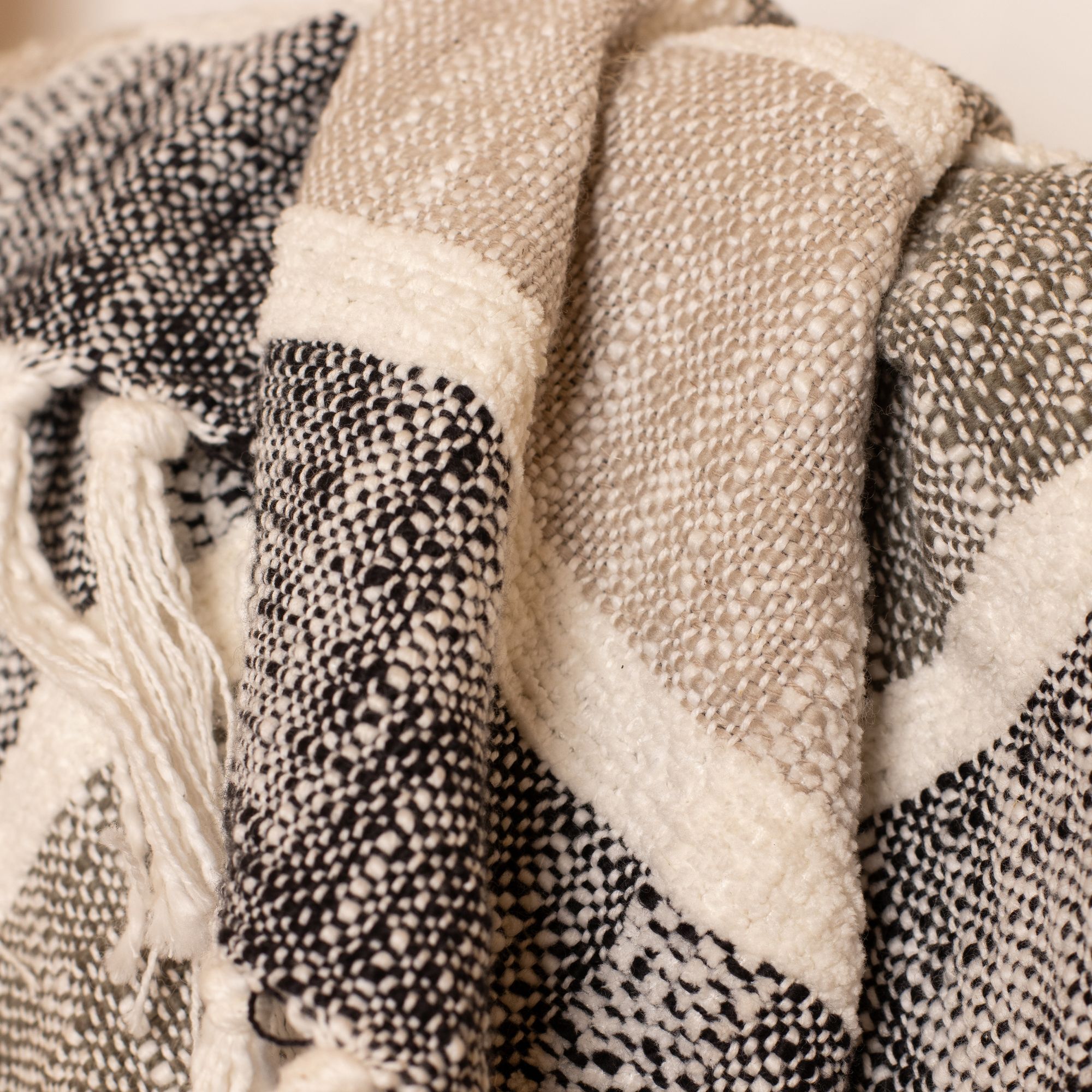 Plaid en coton et polyester noir et gris 150cm SERRA