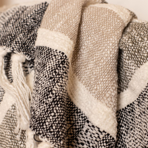 Plaid en coton et polyester noir et gris 150cm SERRA