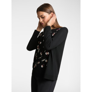 Elena Mirò - Jersey con bordado de cerezas - Negro