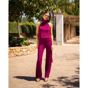 Mono largo de punto con cuello halter y pierna ancha