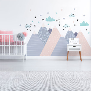 Stickers muraux enfants - Décoration chambre bébé - Autocollant Sticker mural géant enfant montagnes scandinaves SANDIKA