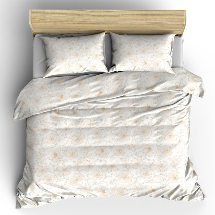 WHITE & WHITE Parure letto matrimoniale Gold in percalle di puro cotone stampato