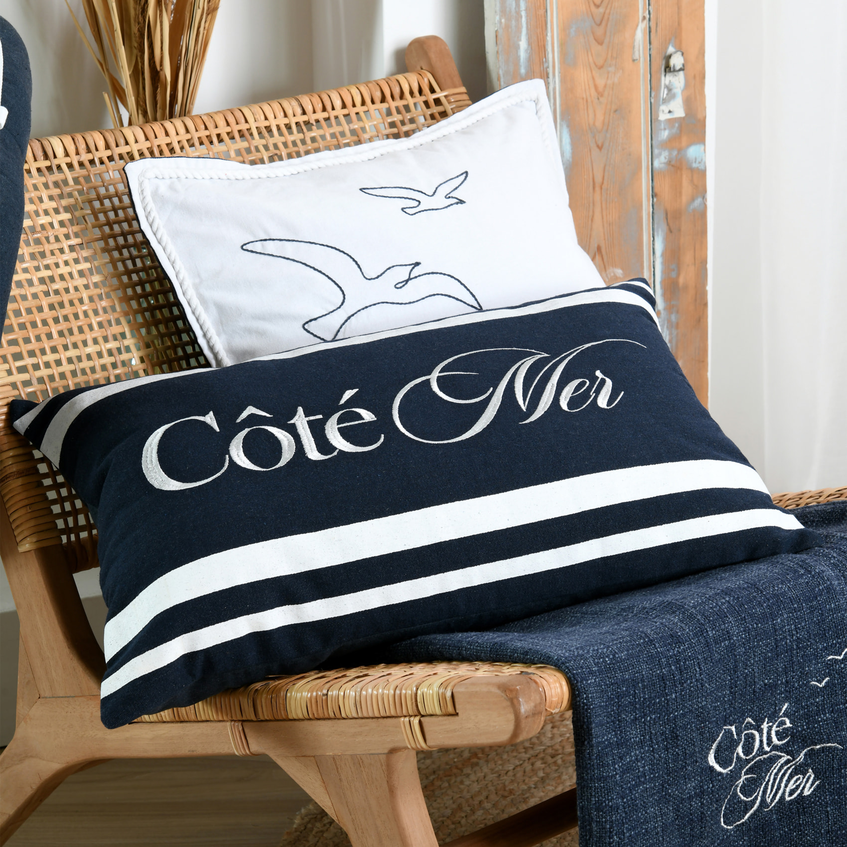 Coussin polycoton Côté Mer - Bleu Marine