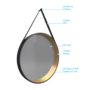 Miroir salle de bain rond - diamètre 55cm - noir mat et finition bronze - CIRCLE HORUS