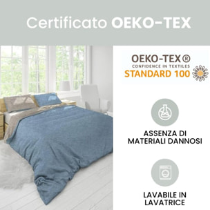 Intrecci - Set Copripiumino, 100% Flanella di Cotone, Morbido e Caldo, Sacco Copripiumino 1 Federa/e, Effetto Tinto in Filo, Double Face, Matrimoniale