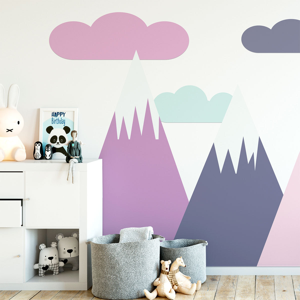 Stickers muraux enfants - Décoration chambre bébé - Autocollant Sticker mural géant enfant montagnes scandinaves SIMKA