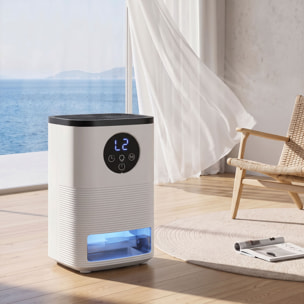 HOMCOM Deshumidificador 0,3L/Día, Deshumidificador de Humedad Pequeño Silencioso, para 15 ㎡, Luz RGB, Depósito 1,4 Litros, Temporizador de 24H, Pantalla LED, Secado Ropa, para Dormitorio, Baño, Blanco