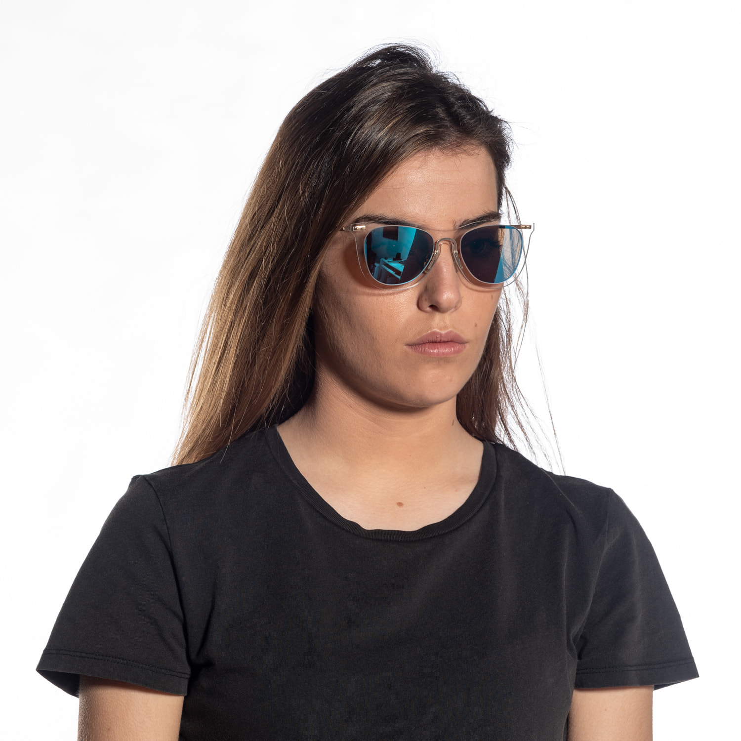 Gafas de sol OCEAN GENOVA - Blanco transparente / De espejo azul cielo y patillas de metal dorado mate