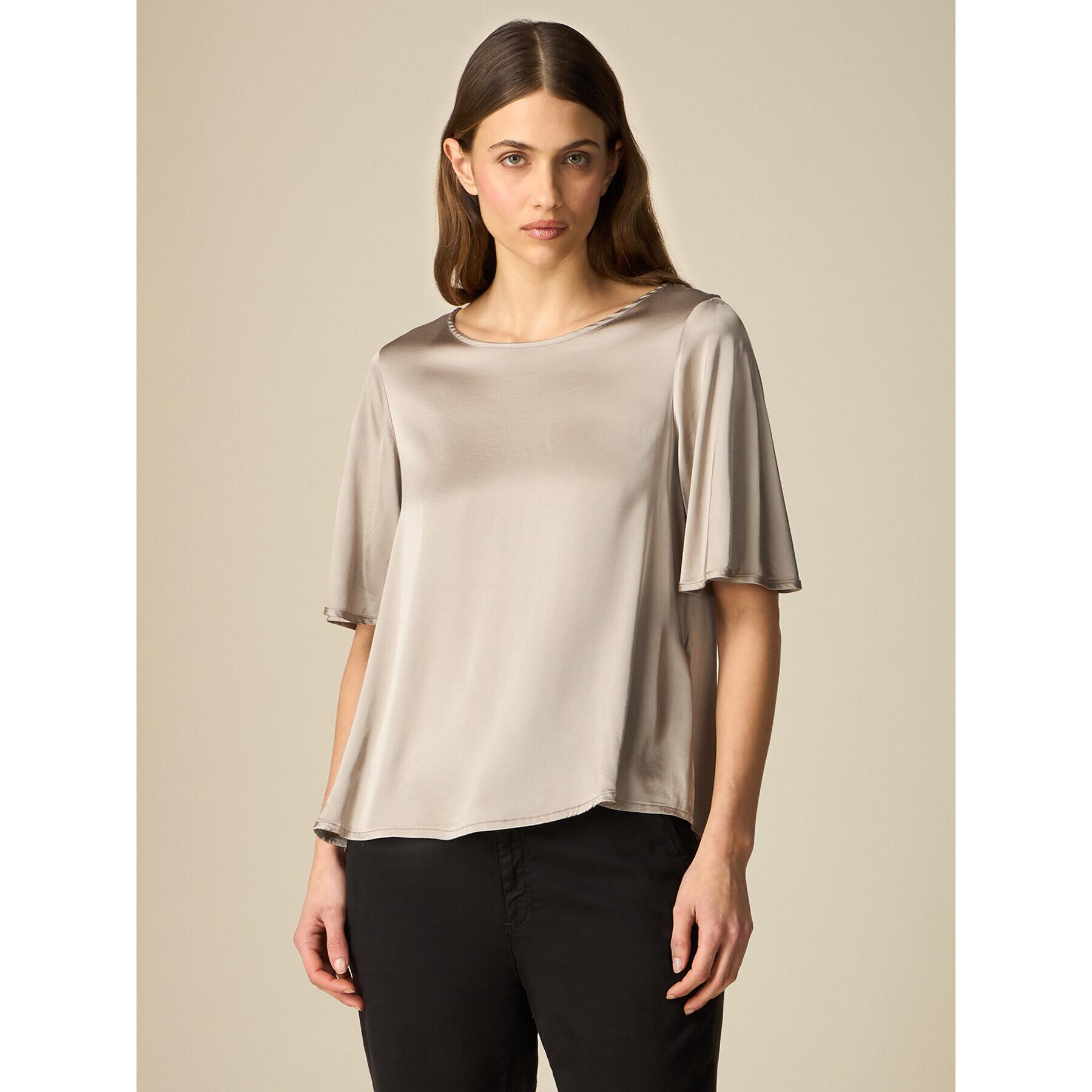 Oltre - Blusa maniche corte in raso - Beige