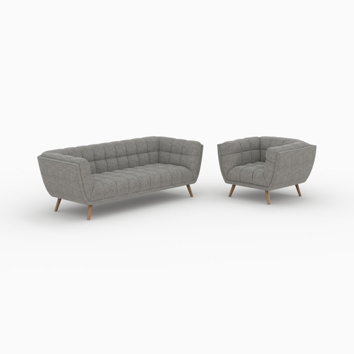 Ensemble canapé et fauteuil en tissu gris 4 places - Carmen