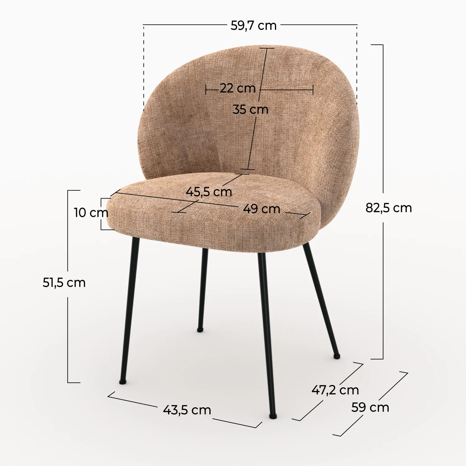 Chaise en velours chenillé marron glacé et métal noir - Bloomy