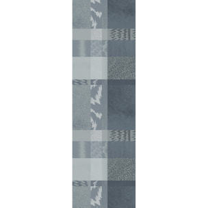 Chemin de table pur coton motif jacquard bleu gris Mille matieres orage