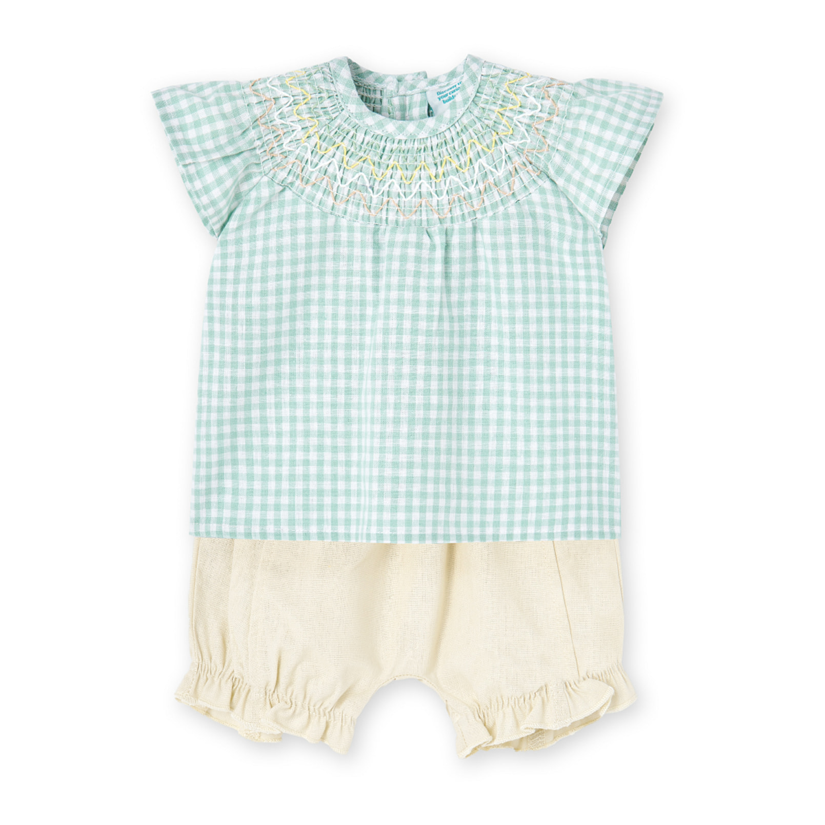 Conjunto combinado niña, algodón, estampado cuadros, verde