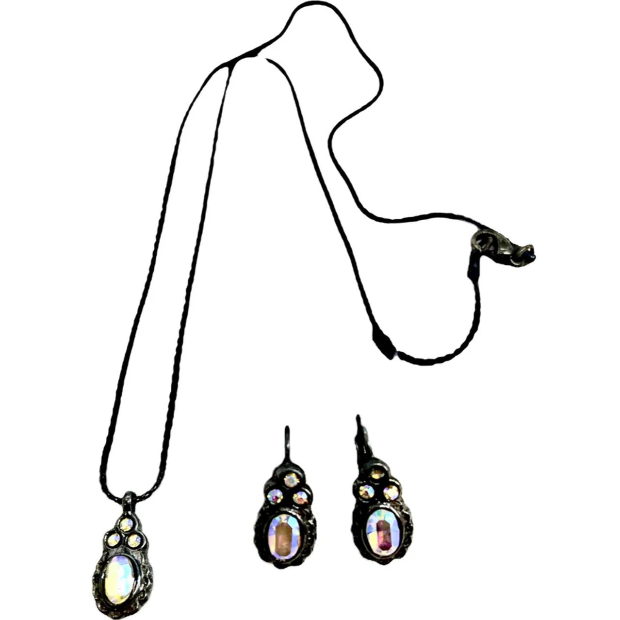 Conjunto collar y pendiente dormilona en plata 10µ gun y cristal Sw _random