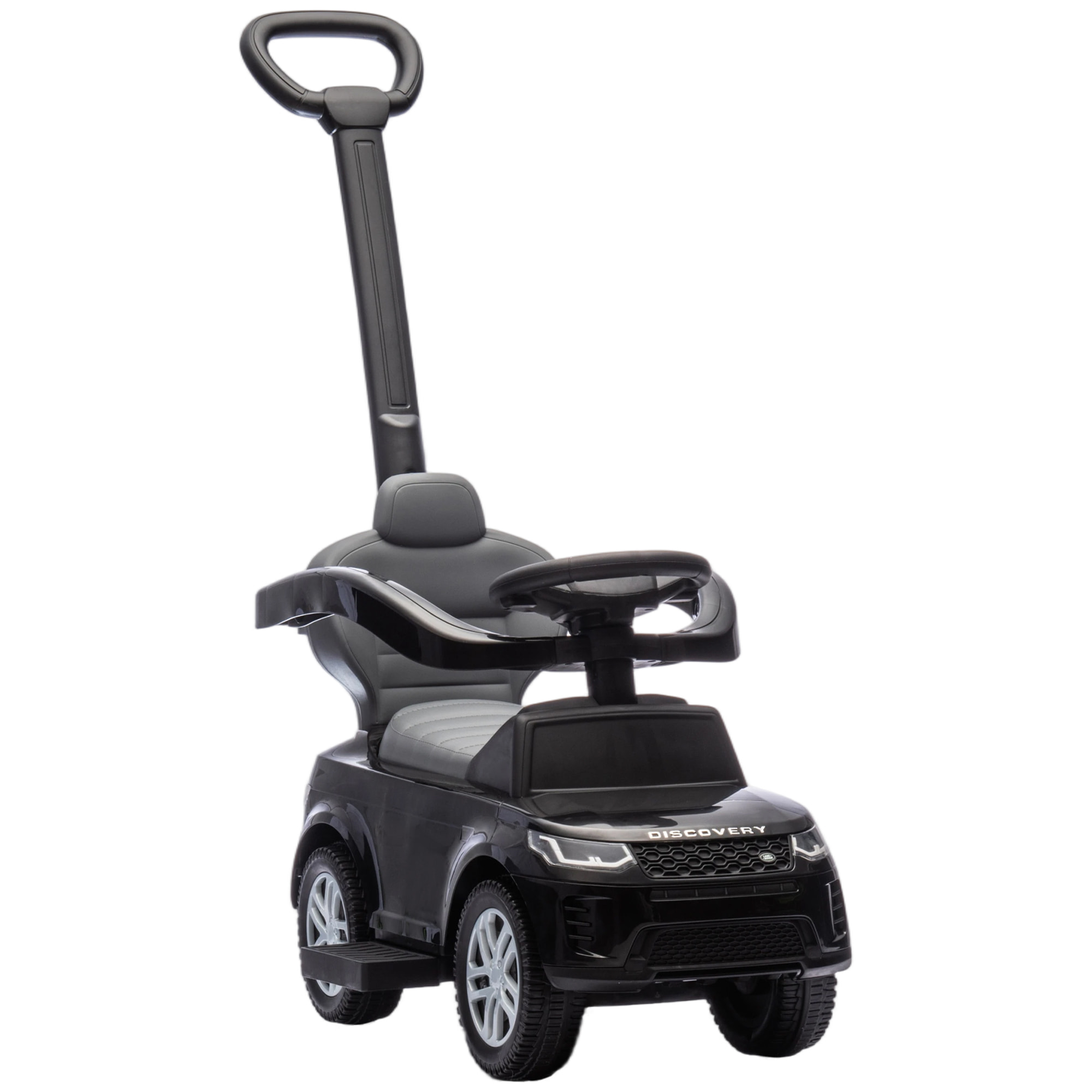 Coche Correpasillos 2 en 1 para Niños de 18-36 Meses LAND ROVER DISCOVERY, Correpasillos con Espacio de Almacenaje, Bocina, Volante, Mango de Empuje y Barandilla Extraíbles, Negro