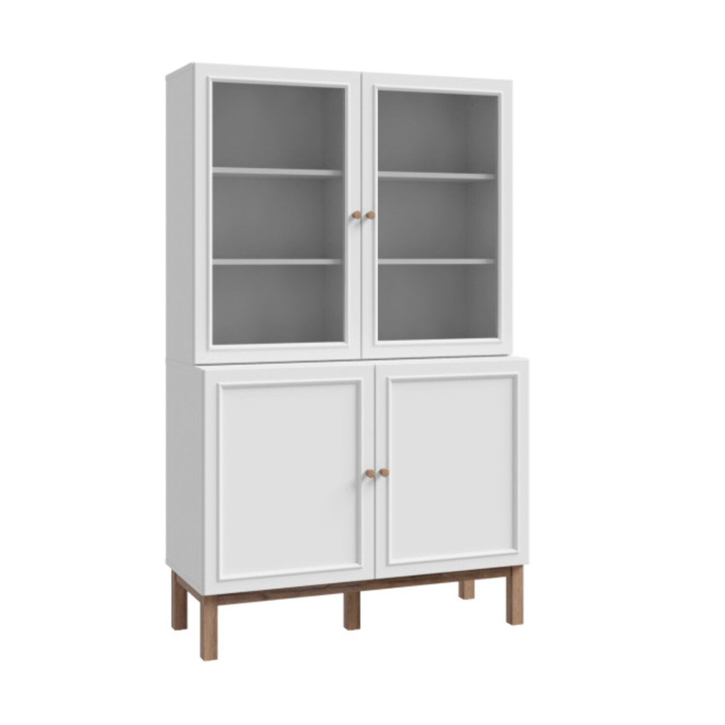 Vaisselier décor chêne et gris clair vitré 163 cm 4 portes - PENNY