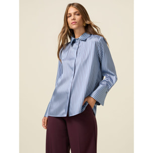 Oltre - Camisa de satén a rayas - Light - blue