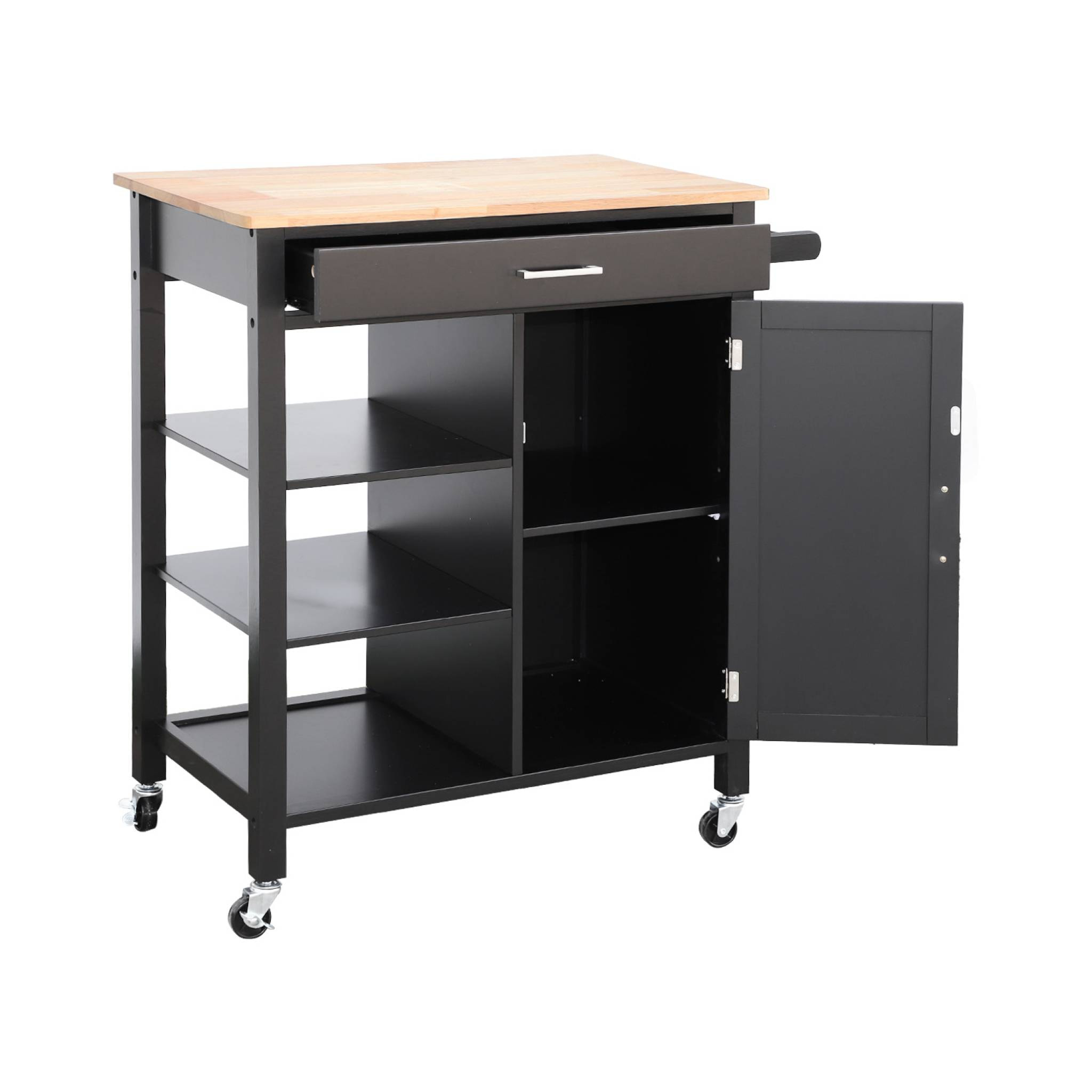 Desserte de cuisine plateau bois d'hévéa avec poignée L83cm BENDOR