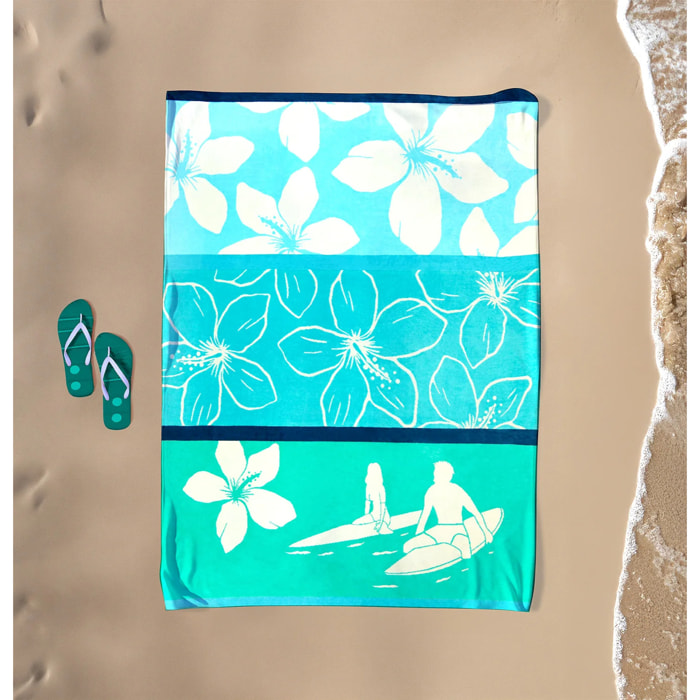 Serviette de plage XL éponge velours Jacquard Bleu 140x180 400g/m² - Freestyle