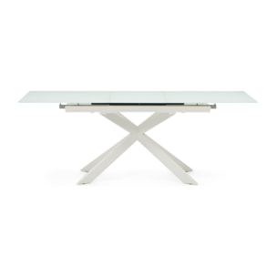 Mesa extensible Atminda cristal templado y patas de acero acabado blanco 160 (210) x 90 cm