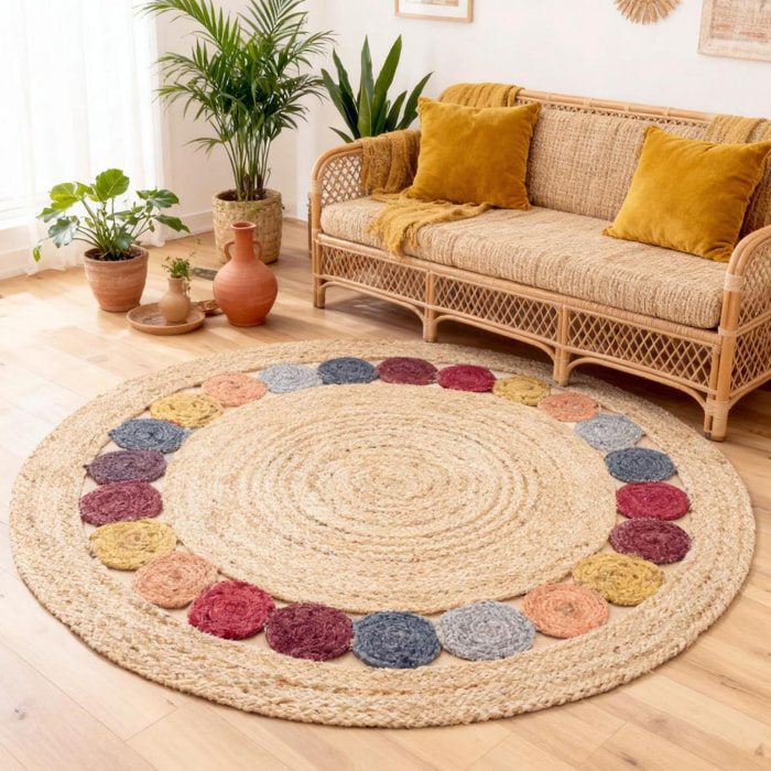 Tapis rond fait à la main en jute motif géométrique RINI