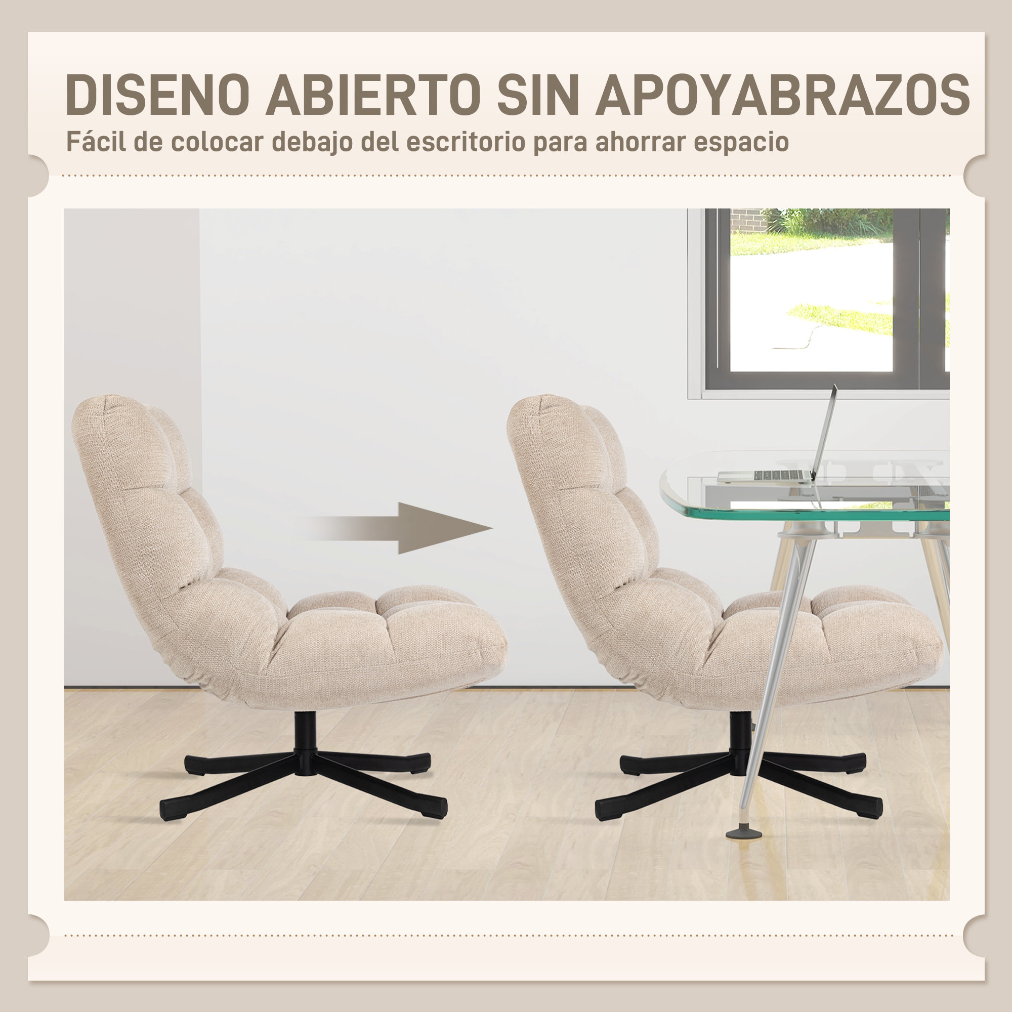 Sillón Giratorio Moderno, Butaca de Salón con Base de Cruz, Tapizado en Chenilla Impermeable, Asiento Extra Ancho y Patas de Acero, Sillón Relax para Sala de Estar, Dormitorio, Blanco Crema