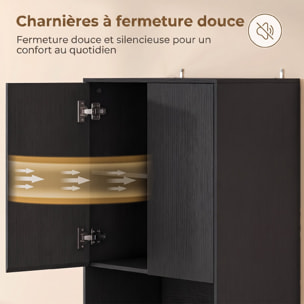 Buffet haut effet bois noir 4 portes 2 étagères 2 niches