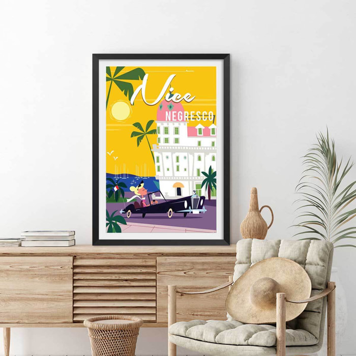 Affiche vacances à Nice Affiche sous cadre noir