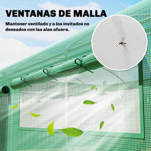 Invernadero de Exterior 6x3x2 m, Invernadero de Túnel con 3 Puertas Enrollables, Ventanas de Malla, Cubierta PE 140g/m² Anti-UV y Marco de Acero Galvanizado, para Cultivos, Plantas, Verde
