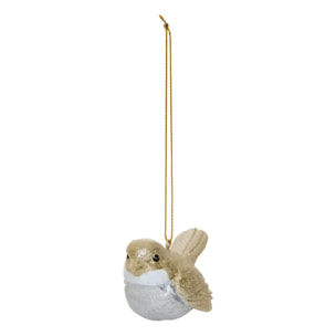 Suspension de sapin oiseau en résine or et argent 8 cm