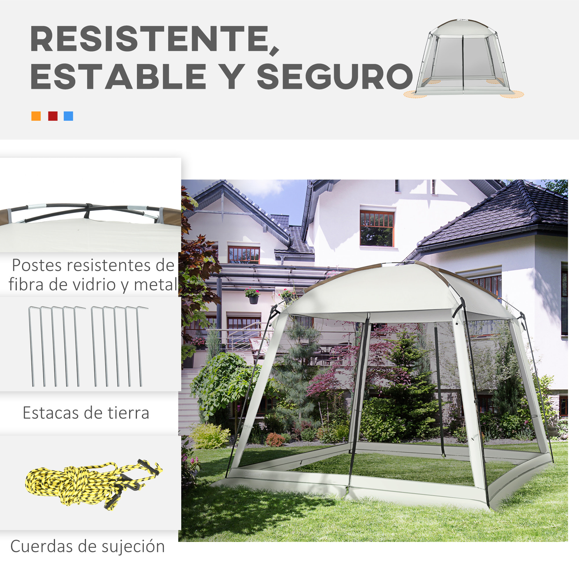 Carpa de Jardín 3x3 m Cenador para 6-8 Personas con 4 Mosquiteras y 2 Puertas Protección UV50+ Incluye Bolsa de Transporte para Terraza Patio Exterior Blanco