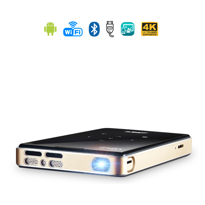DAM Mini video proyector LED portátil P09, DLP. Android 9.0, WiFi, panel táctil. Batería recargable. Duplicación pantalla. Netflix, Youtube, etc. 14,5x8x1,8 Cm. Color: Negro