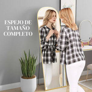 Espejo de Cuerpo Entero Espejo de Pie 50x170 cm Independiente o Pared con Marco de Aleación de Aluminio y Soporte para Sala Dormitorio Baño Dorado