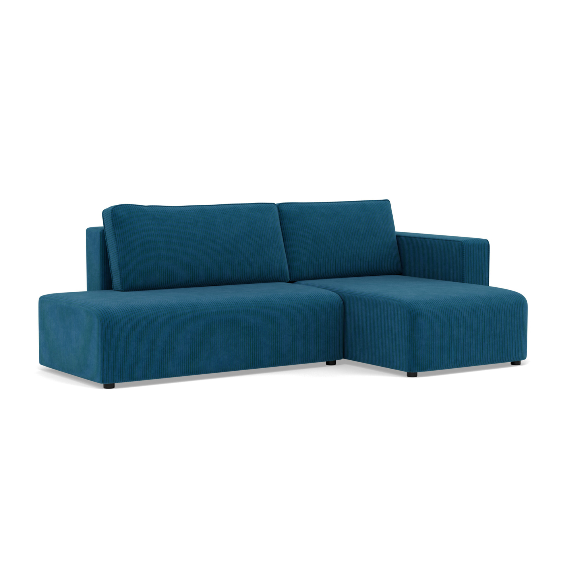Topaze - canapé d'angle droit 4 places convertible avec coffre sans accoudoir en velours côtelé - Bleu
