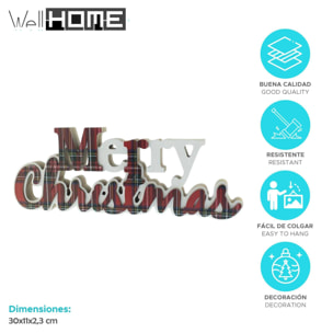 Letrero decorativo 'merry christmas' en diseño vichy color rojo