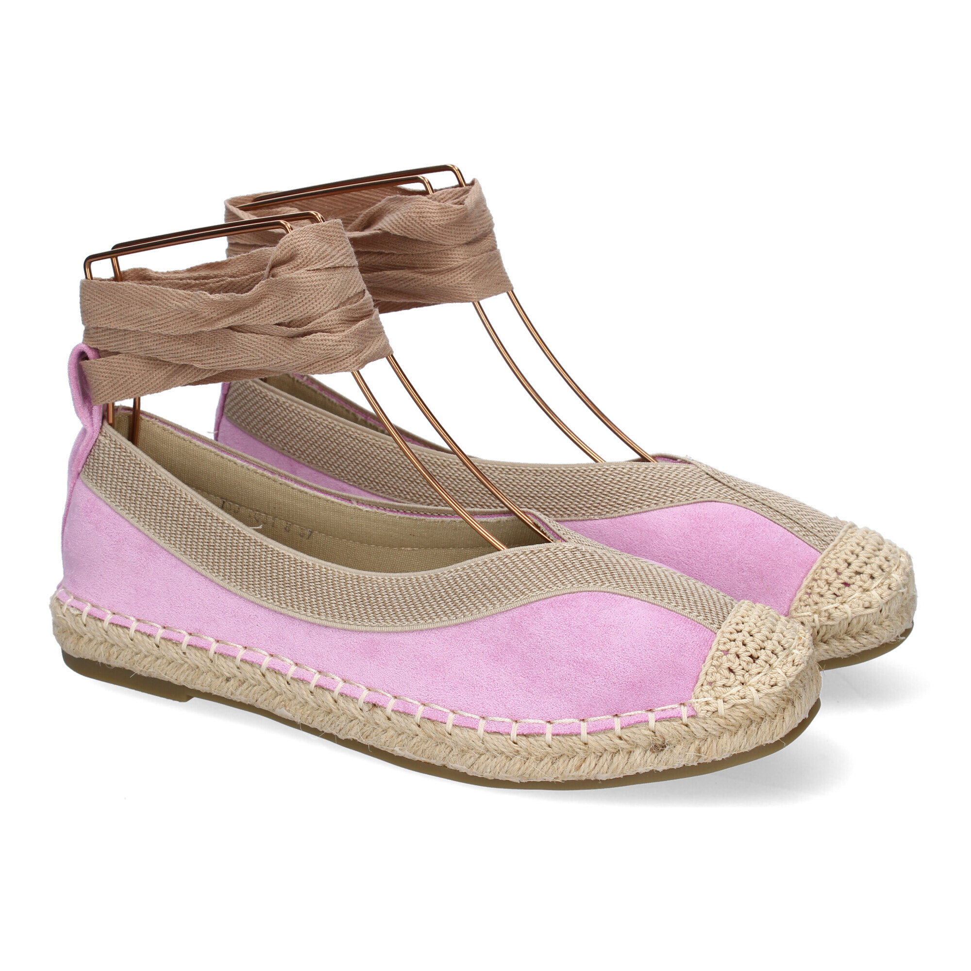 Bailarina de Mujer con Yute, Diseño Moderno con Puntera Bordada y Cintas