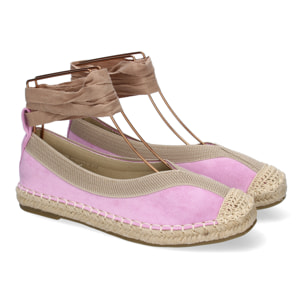 Bailarina de Mujer con Yute, Diseño Moderno con Puntera Bordada y Cintas