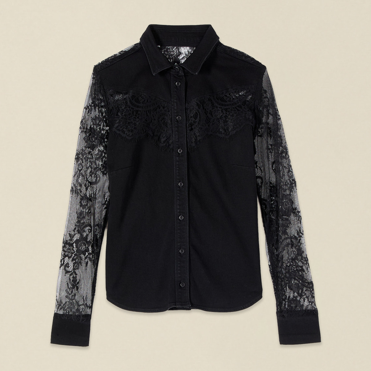 Oltre - Camicia in denim e pizzo - Nero
