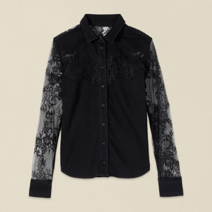 Oltre - Camicia in denim e pizzo - Nero